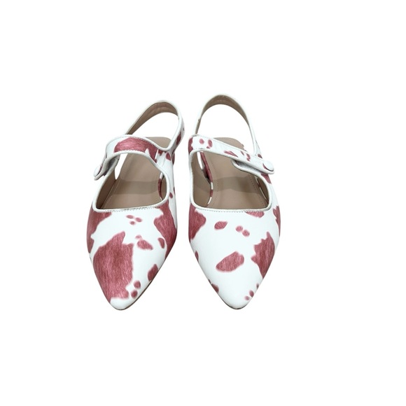 Stylish Women's Pink & White Cow Print Pointed Toe Mary Jane Flats Size: 7.5 - Picture 5 of 9